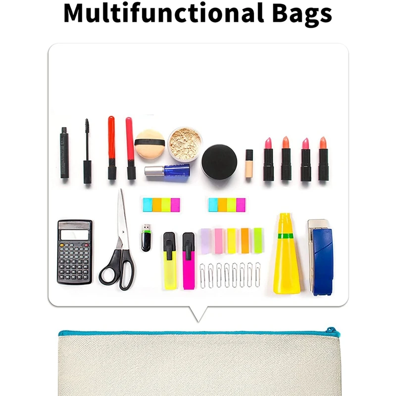 Bolsa de lona en blanco con cremallera, bolsa de lápices artesanal, bolsa de cosméticos de viaje multifunción, 8 colores, 16 paquetes