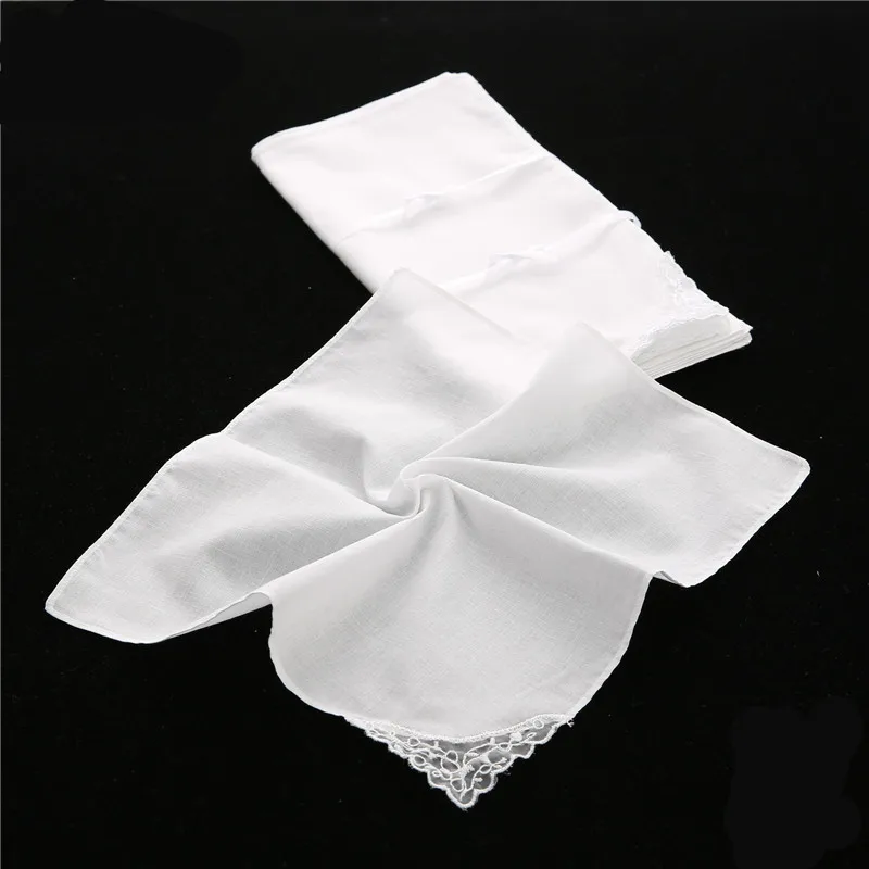 3Pcs 28x28cm 100% Cotton Women Handkerchiefs White Color Butterfly Lace Hankies DIY Handmade Graffiti Tie Dyed Square Scarf