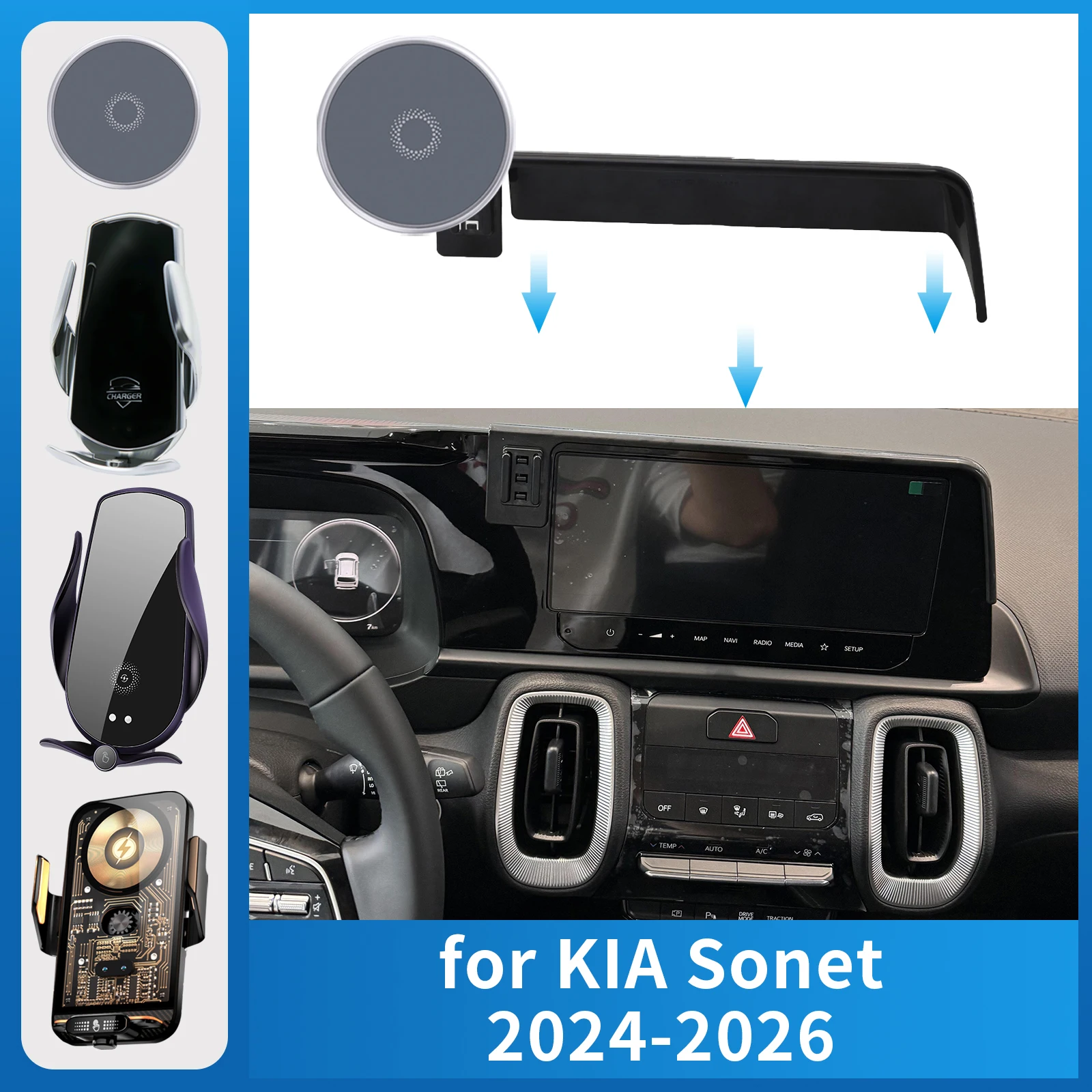 

for Kia SONET 2024 2025 Car Phone Holder Screen Fixed Navigation Bracket Base Wireless Charging