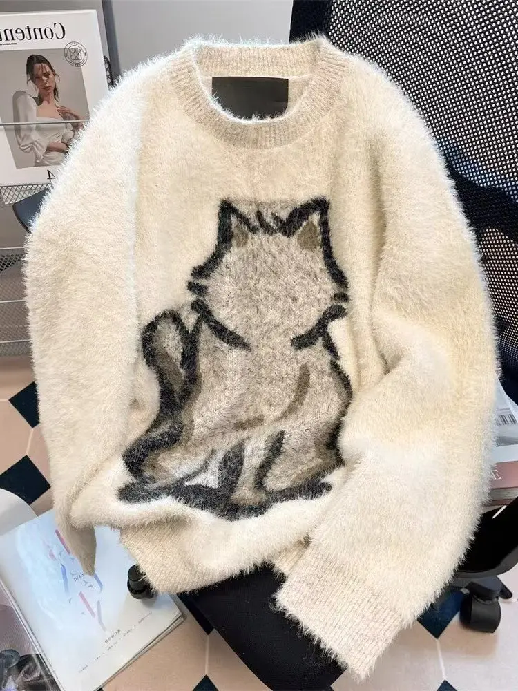 

Трикотажный свитер унисекс Heavyweight Round Neck: Новинка зимы, мягкий, свободный крой, длинный рукав, для мужчин и женщин, в стиле Casual Luxury Lazy.