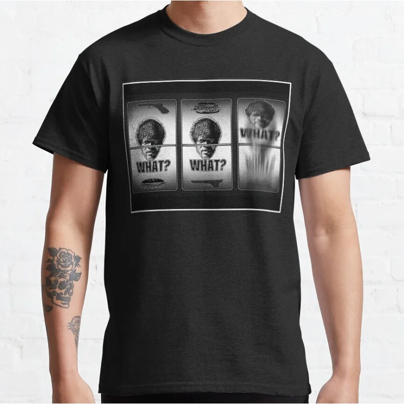 

Say WHAT again 80s vintage movie Pulp fiction Short-sleeve crewneck T-shirt for men large size Adult Tops S-6xl