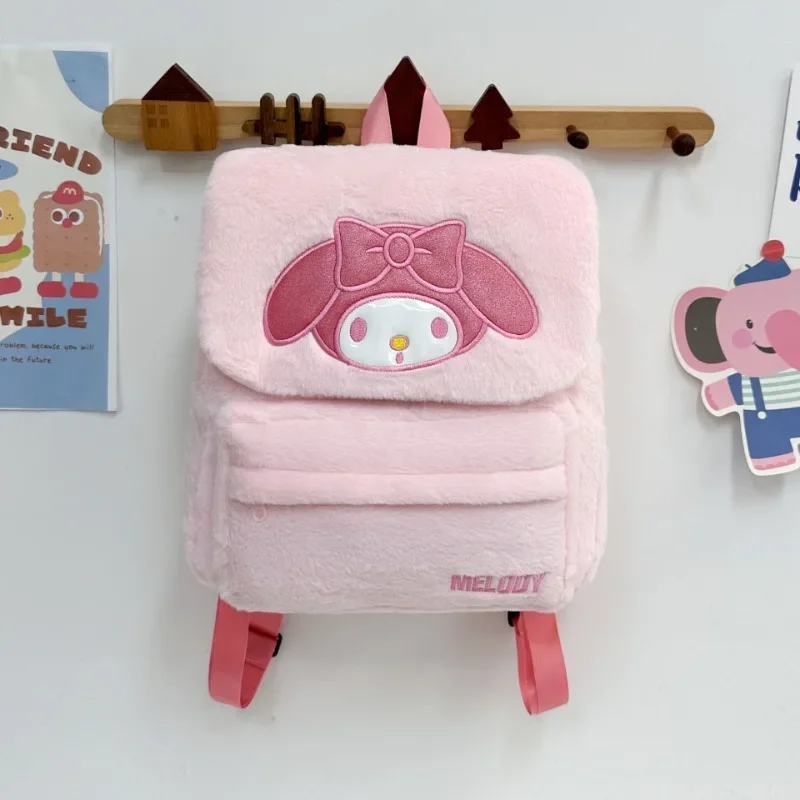 2024 New Sanrio Hello Kitty Plush Backpack Kawaii Cartoon Animation Girls Bag Cute Large Capacity Cinnamoroll Pattern School Bag