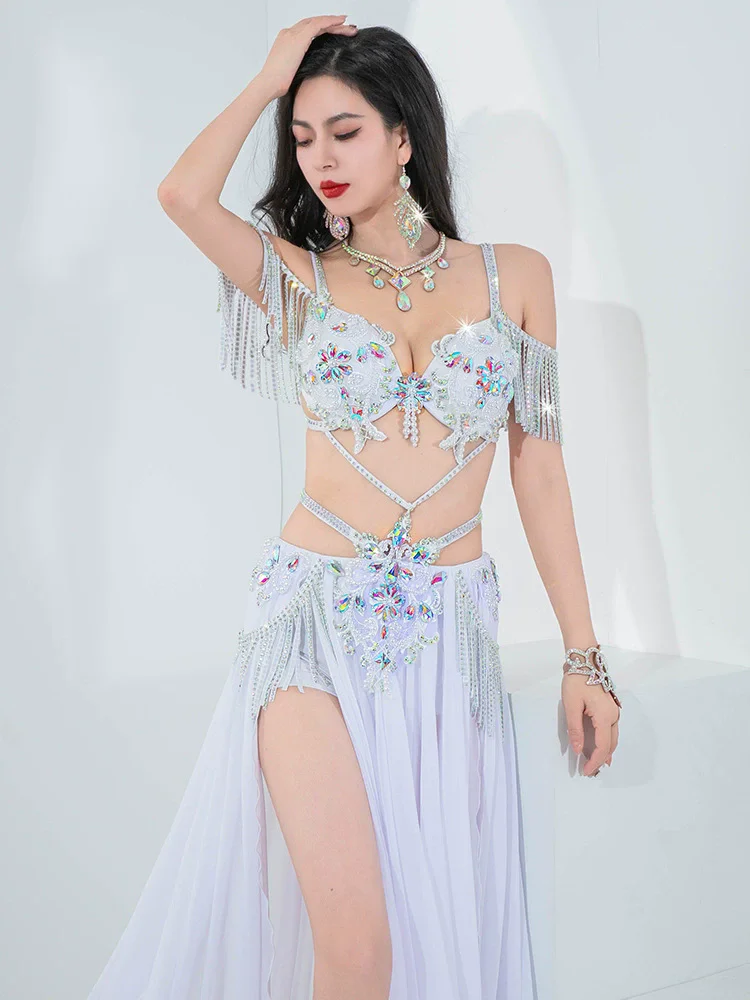 New Popsong Women Belly Dance Costume 2 Pcs Bra Top Long Skirt Oriental Bellydance Clothes Female Dance Wear