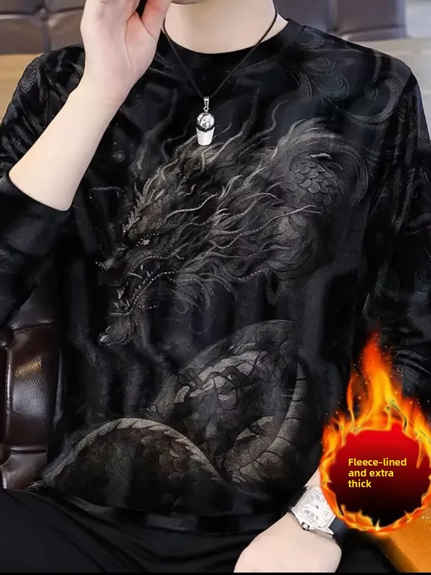 

Европейская мужская толстовка из флиса с бархатной подкладкой, осенне-зимняя новинка, высококачественная, со стразами, больших размеров