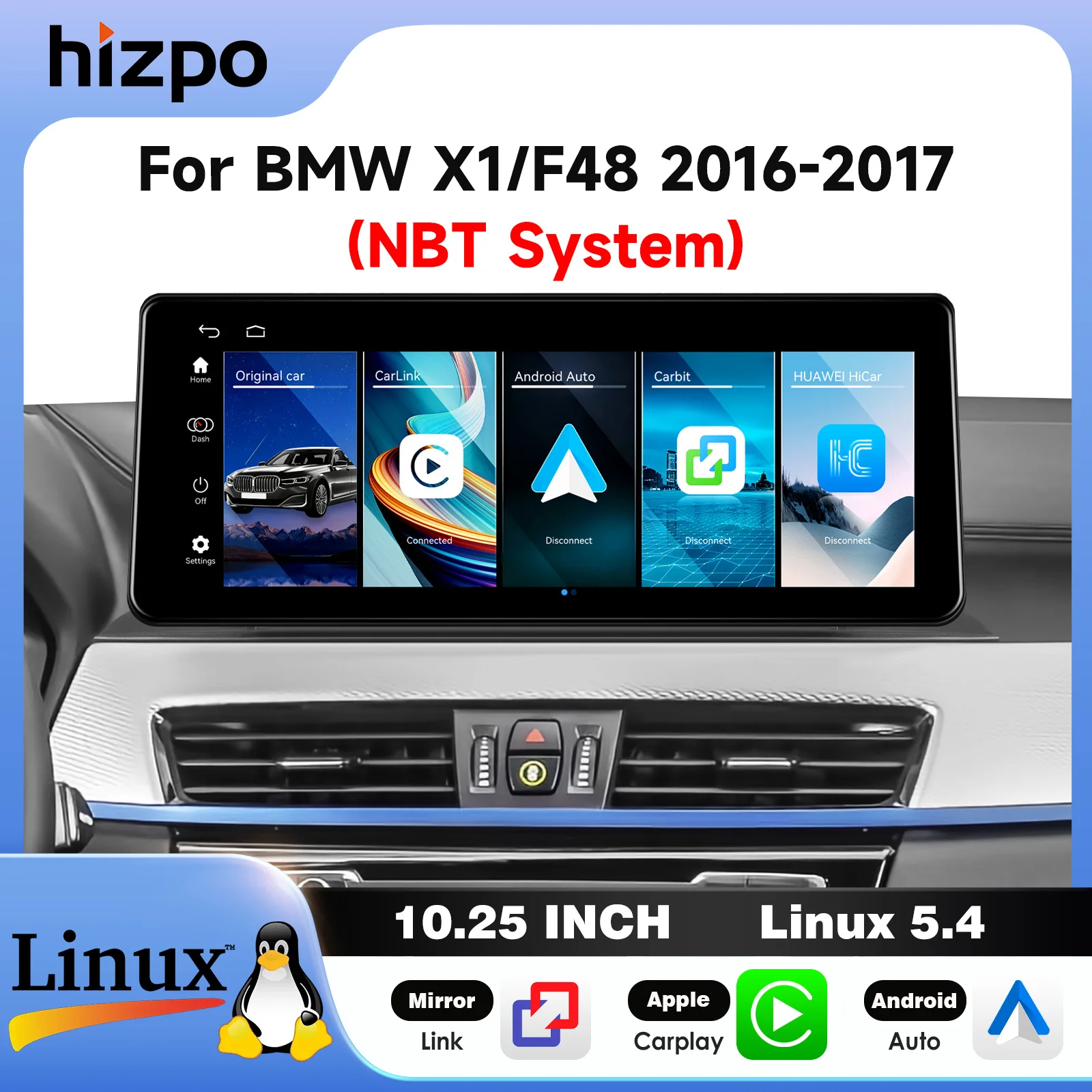 Autoradio Linux Hizpo 10.25 pollici 12.3 pollici per BMW X1 F39 X2 F48 2016 - 2022 Sistema NBT EVO CarPlay Android Auto Mirror Link T113-i