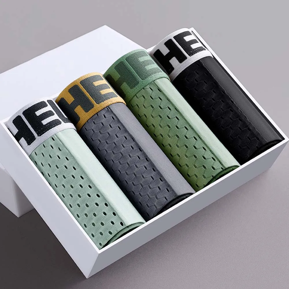 4Pcs Man Underwear Summer Breathable Mesh Boxers for Men Smooth Touch Men's Briefs Letter Waistband 3D Cutting Men's Panties