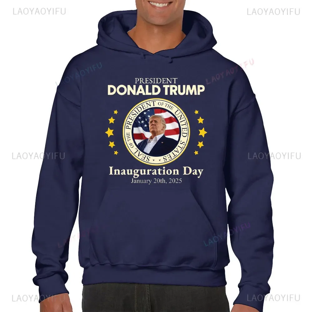 Donald Trump Inauguration Day January 20, 2025 Men\'s Hoodie Make America Great Again Cozy Colors Autumn Winter Warm Sweatshirt