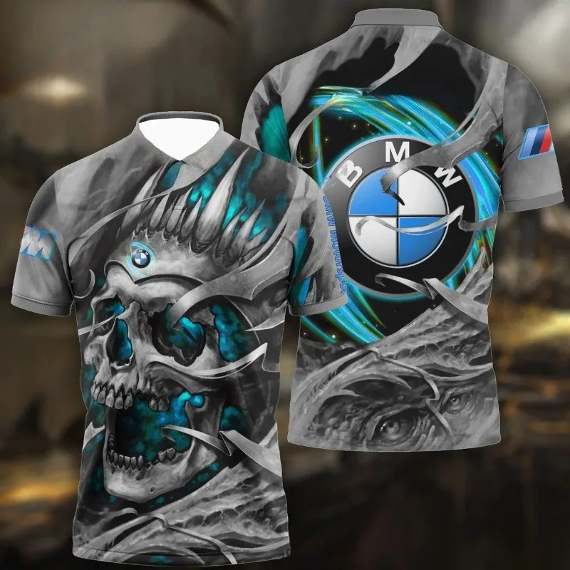 تي شيرت كاجوال عصري عالي الجودة لسباق الدراجات النارية للرجال، تي شيرت BMW جمجمة ثلاثي الأبعاد مطبوع عليه رعب بأكمام قصيرة
