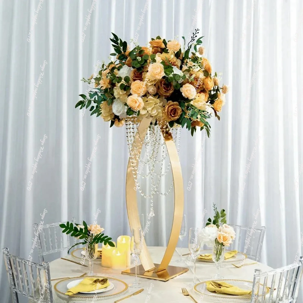 Wedding Gold Vases Centerpieces Crystal Flower Stand Chandelier Holders Flower Vase for Reception Tables Party Home Decor