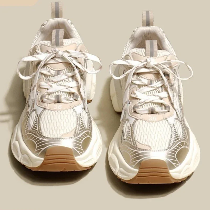 Designers White Sneakers Women Flats Shoes Lace Up Vulcanize Shoes Female Mesh Wedge Platform Casual Zapatillas Mujer