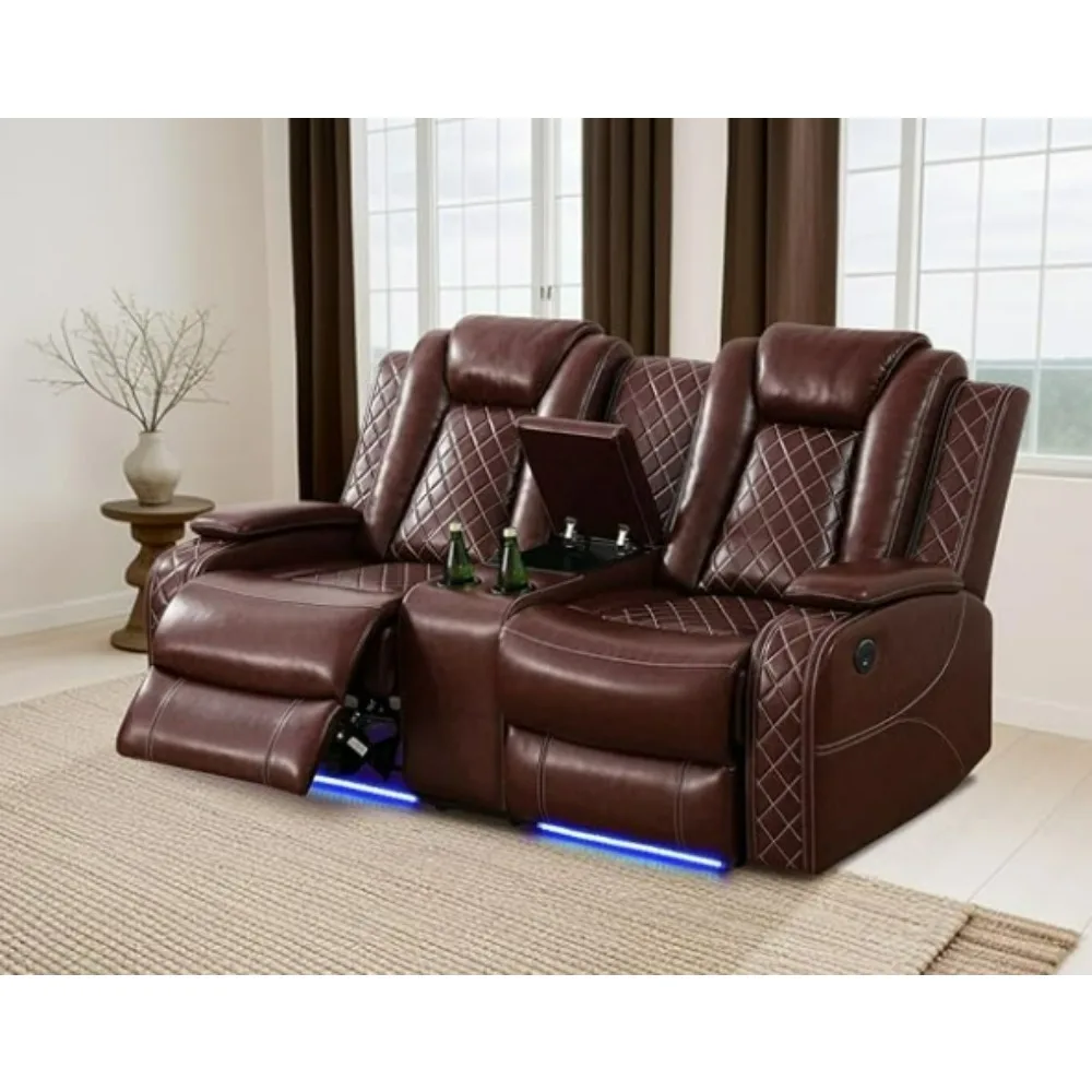 Living Room Funiture Sofa Breathing Leather Sofa Living Room Sofa Power Recliner Manual Adjustable Loveseat with Cup Holders