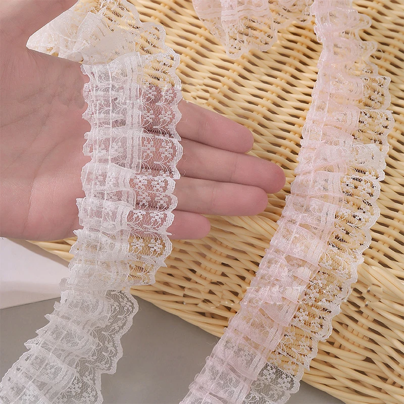 

40 Yards 45MM Hollow Snow Yarn Lace Fold Lotus Leaf Ruffled Bows Ribbon Hair DIY Handmade Material Craft Outfit Material