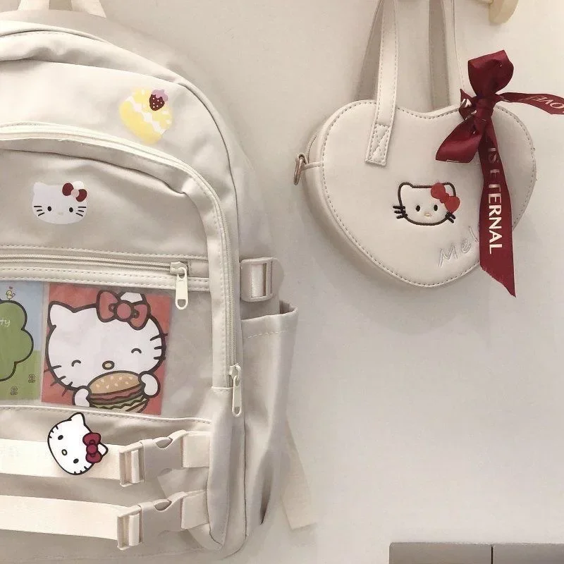 حقيبة ظهر Hello Kitty مقاومة للماء بسحاب ، حقيبة مدرسية للأطفال ، صغار ، طالب في مدرسة ثانوية ، طالب ، سعة كبيرة