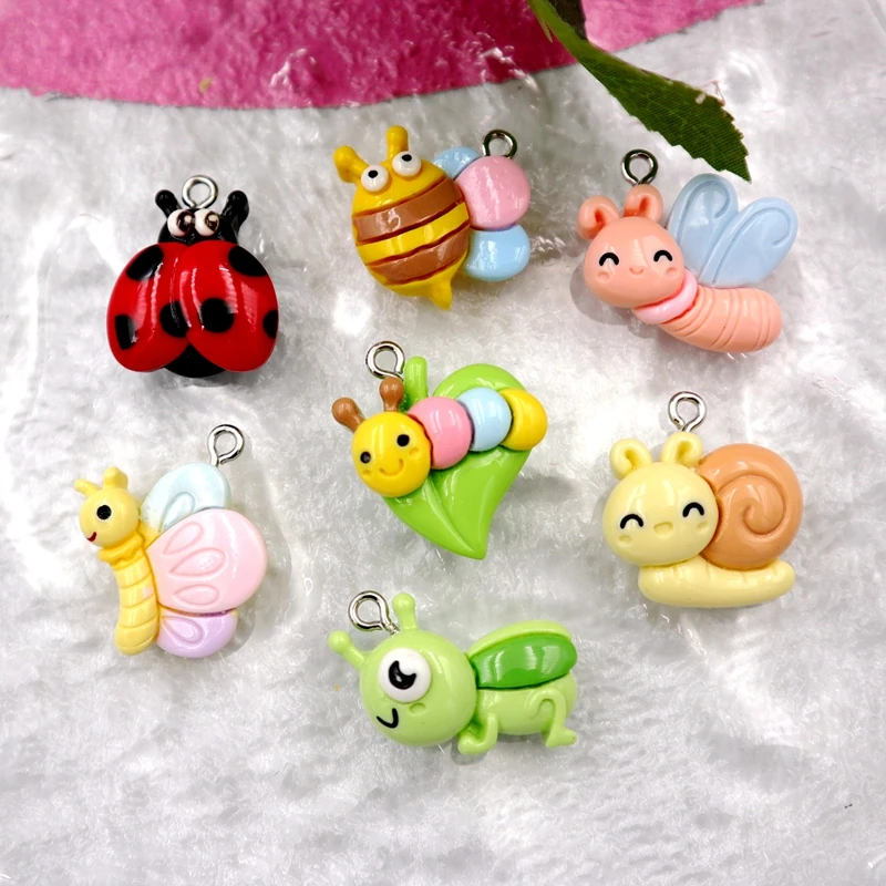 10PCS New Insect Resin Pendant Kawaii Fashion Flat Back Charm Dangle DIY Earrings Bracelet Necklace Keychain Accessories S74