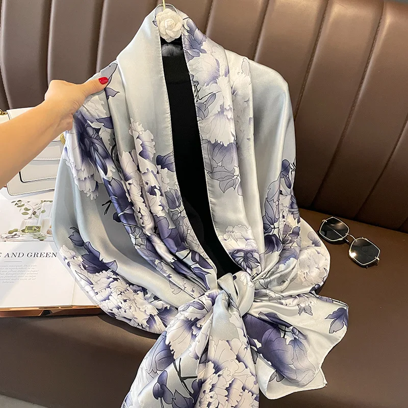 

180*90cm Luxury Brand Women Summer Silk Scarves Shawls Lady Wraps Soft female Geometry beach stole bandanna foulard muffler