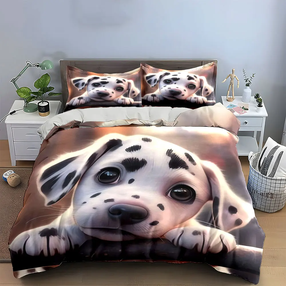 

Cute Dalmatian Art Set for Decoration Bedding Set with 1 Duvet Cover 2 Pillowcases Single Double King Queen, Gift