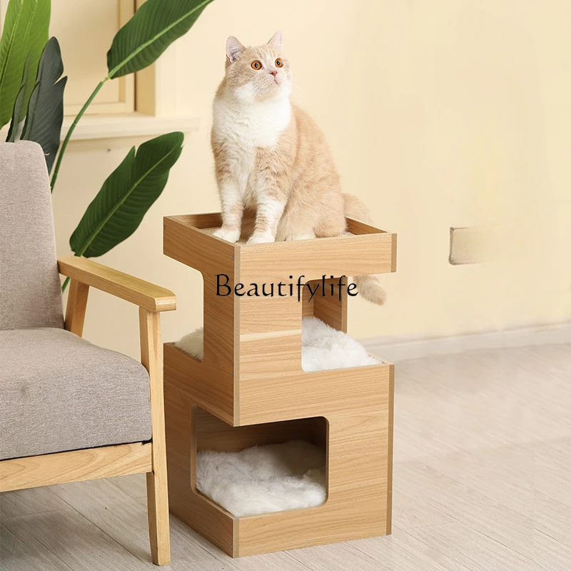 

Solid Wood Pet Home Style Double-Layer Plate Cat Climbing Toys Multi-Functional Nest Rack Cat Climbing Frame Wooden Cat Nest