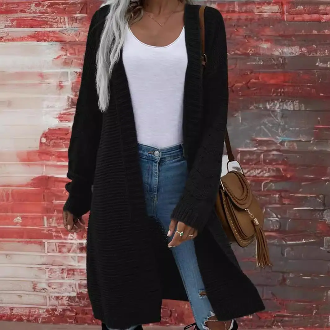 Maglione cardigan lavorato a maglia lungo da donna di media lunghezza in cotone colore casual aperto sul davanti Sle autunno Faion abbigliamento da donna