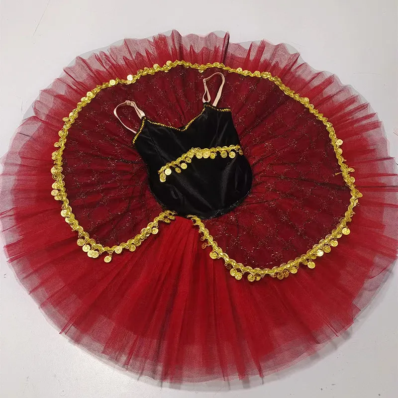 Esmilada-Robe de Ballet Demi Tutu pour Enfants, Costumes de Performance de Ballerine Professionnelle, Rouge et Noir, Enfants et Bol Adultes