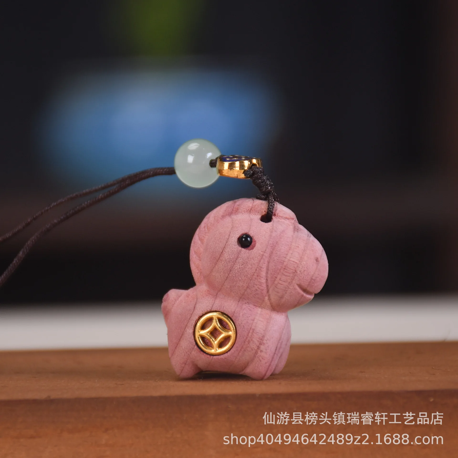 Sandalwood Cypress Wood Carved Horse With Coin Keychain Pendant Zodiac Horse Cute Wenwan Craft Souvenir Gift