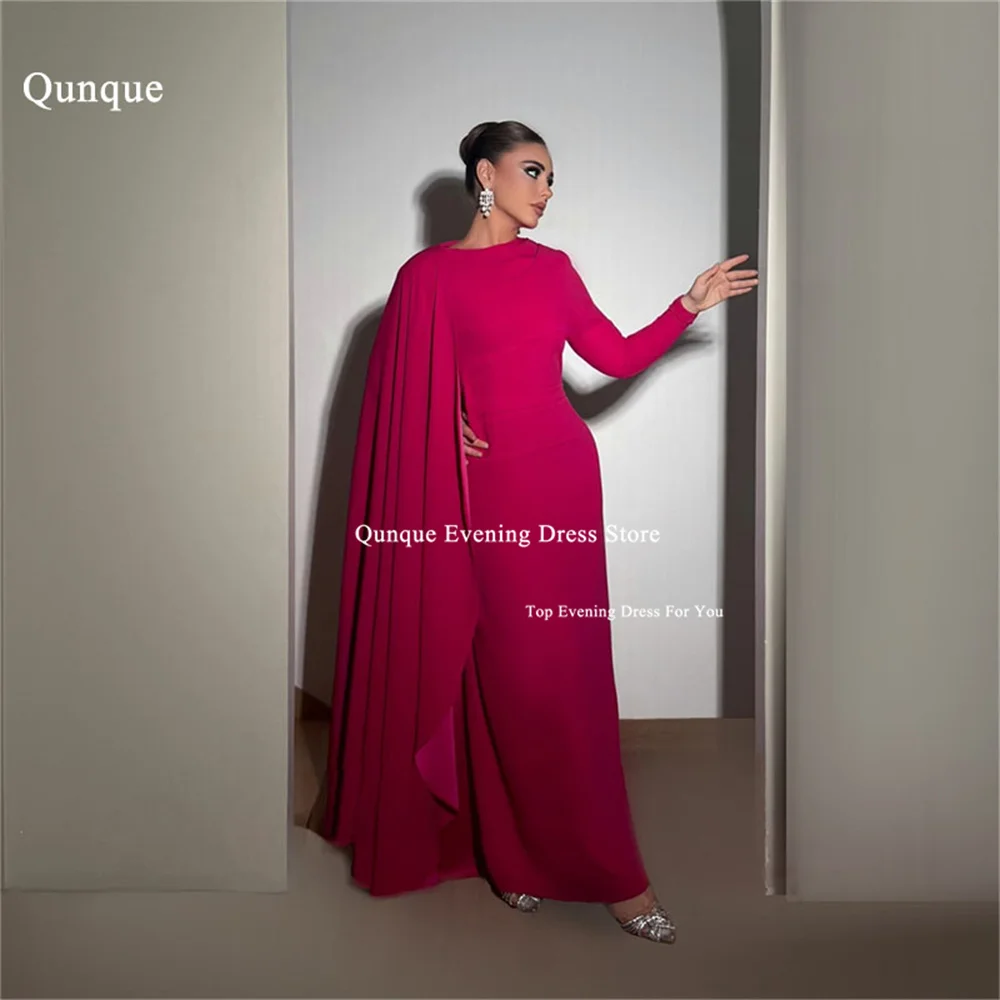 

Qunque Fuchsia Satin Formal Evening Gowns O Neck Long Sleeves Mermaid Vestidos De Fiesta Elegantes 2026 Prom Dress Customized