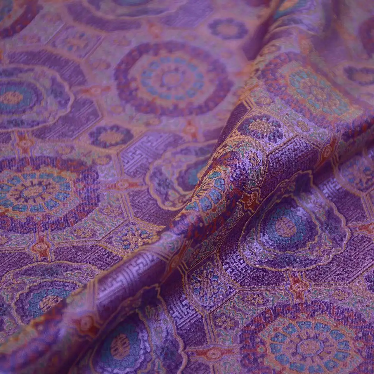 Purple Geometric Gourd Longevity Designer Fabric Silk Song Brocade for Hair Clips Vests Pouches and Accessory Making