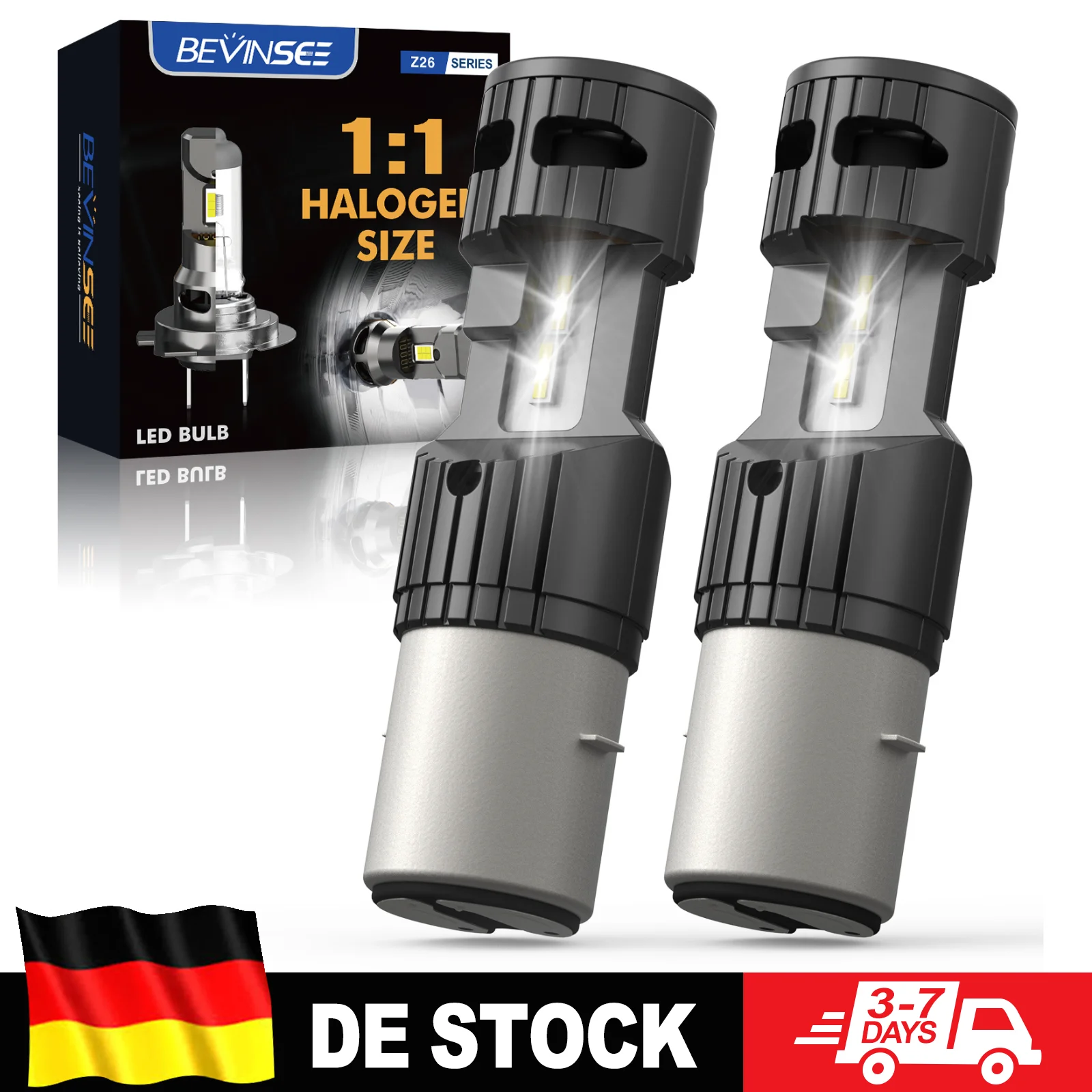 BEVINSEE BA20D H6 LED Motorrad-Scheinwerferlampe 50W Fern- und Abblendlicht 1:1 Halogen-Größe Nebelscheinwerfer für Honda Yamaha Suzuki Kawasaki