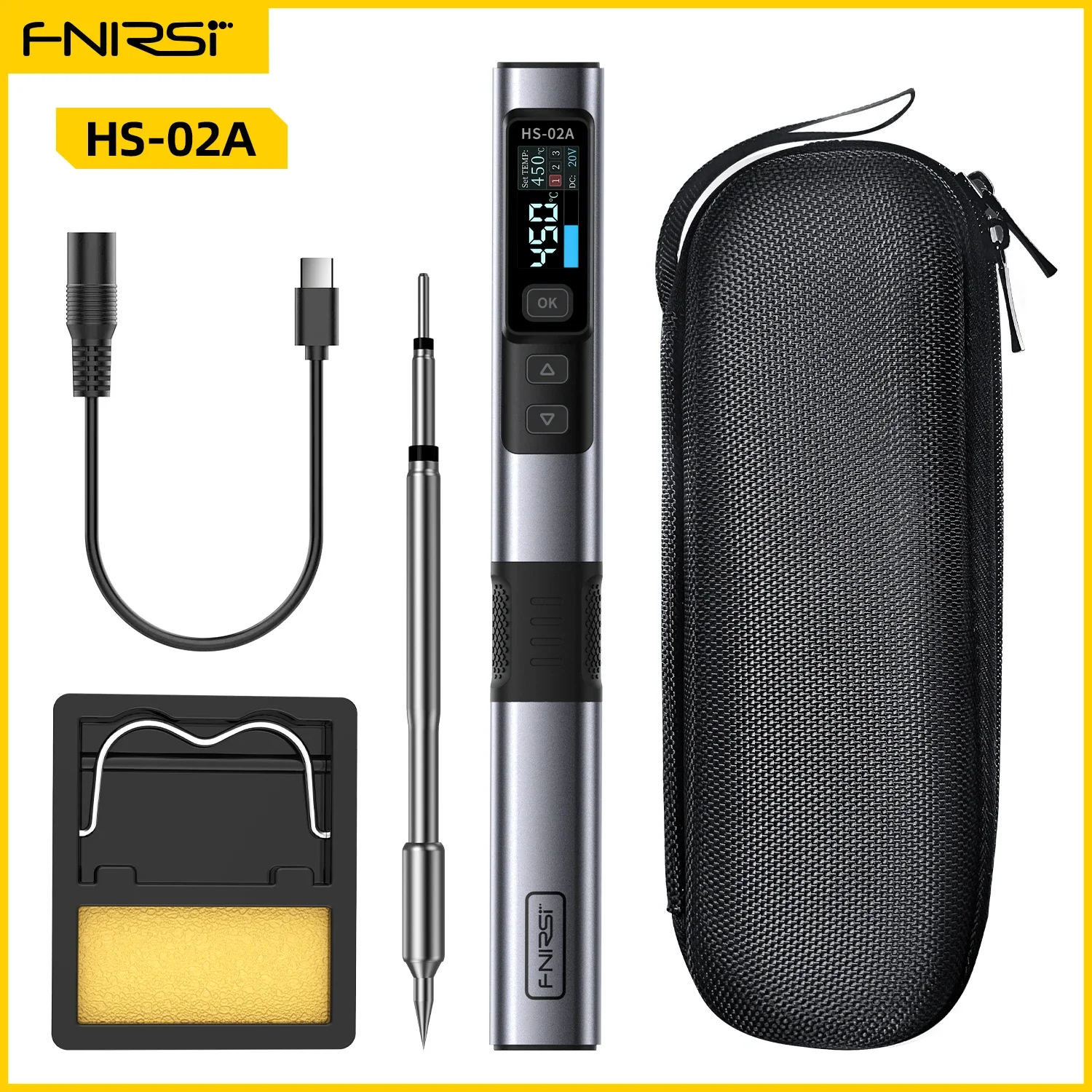 FNIRSI HS-02 Electric Soldering Iron with JBC T245 Tips 24V  Adjustable Temperature Welding Pencil PD 100W Portable Repair Tool