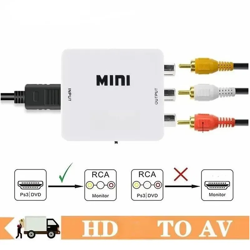 Convertidor HDMI compatible con RCA AV, adaptador compuesto AV a HDMI de 1080P para TV Xbox Wii PS N64 DVD