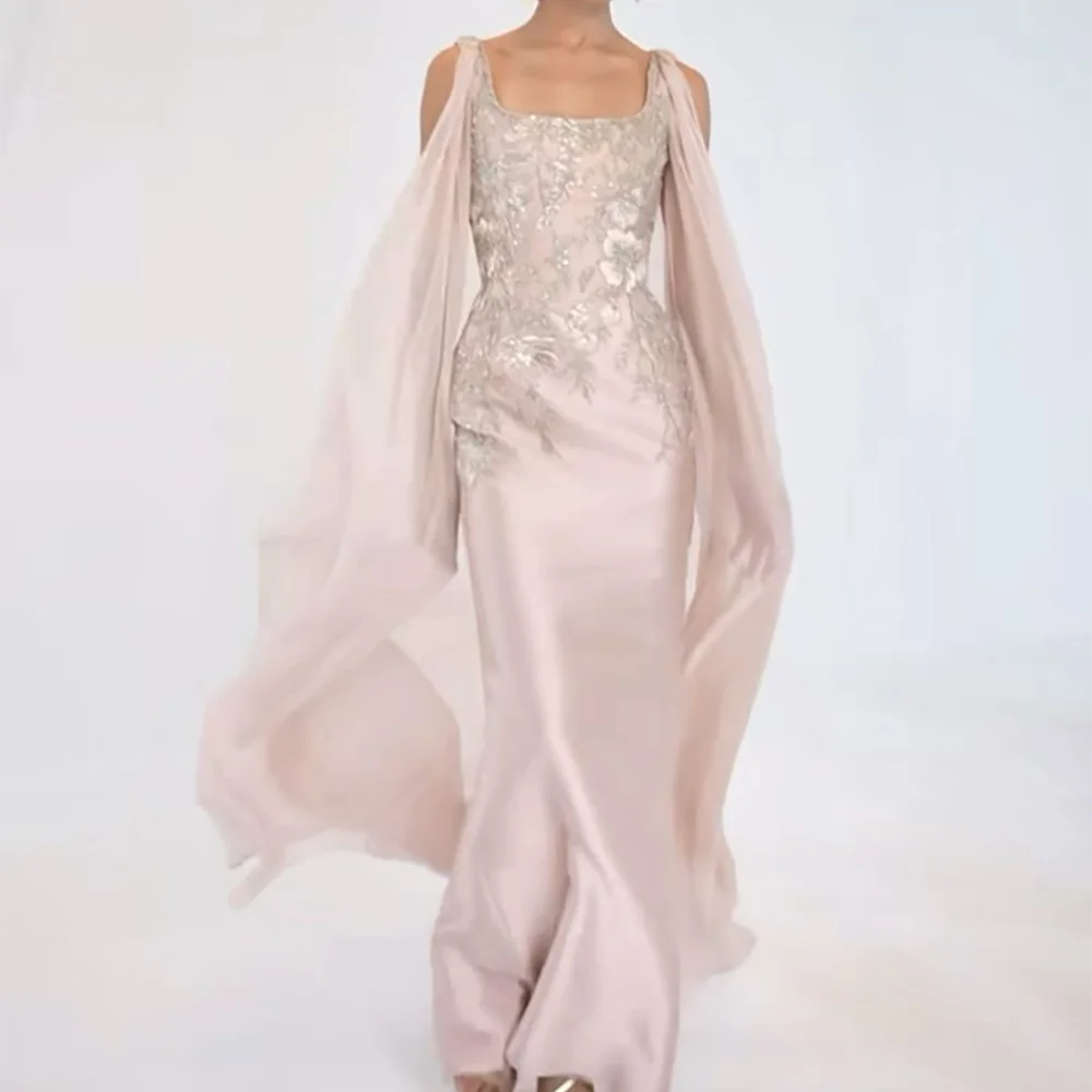 أنيقة ساحة طوق يزين الوردي أكمام مستقيم أم فستان العروس أثواب الزفاف حسب الطلب #3