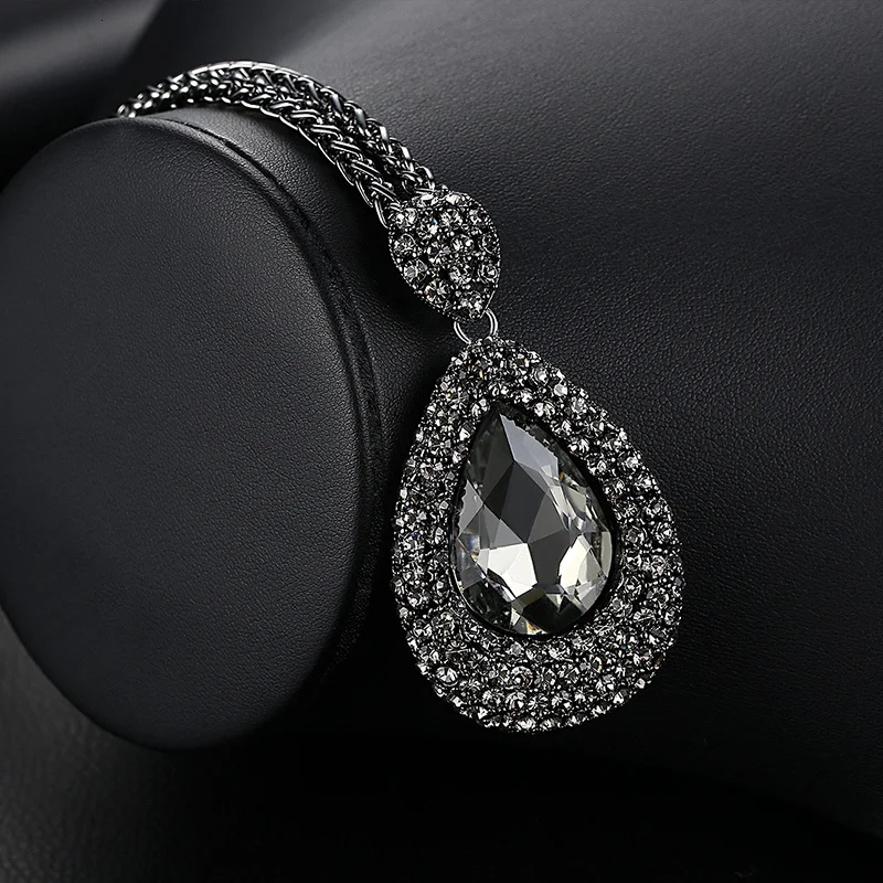 Fashion Crystal Waterdrop Sqaure Long Chain Necklaces&Pendants for Women Collier Femme Statement Colar Jewelry Bijoux