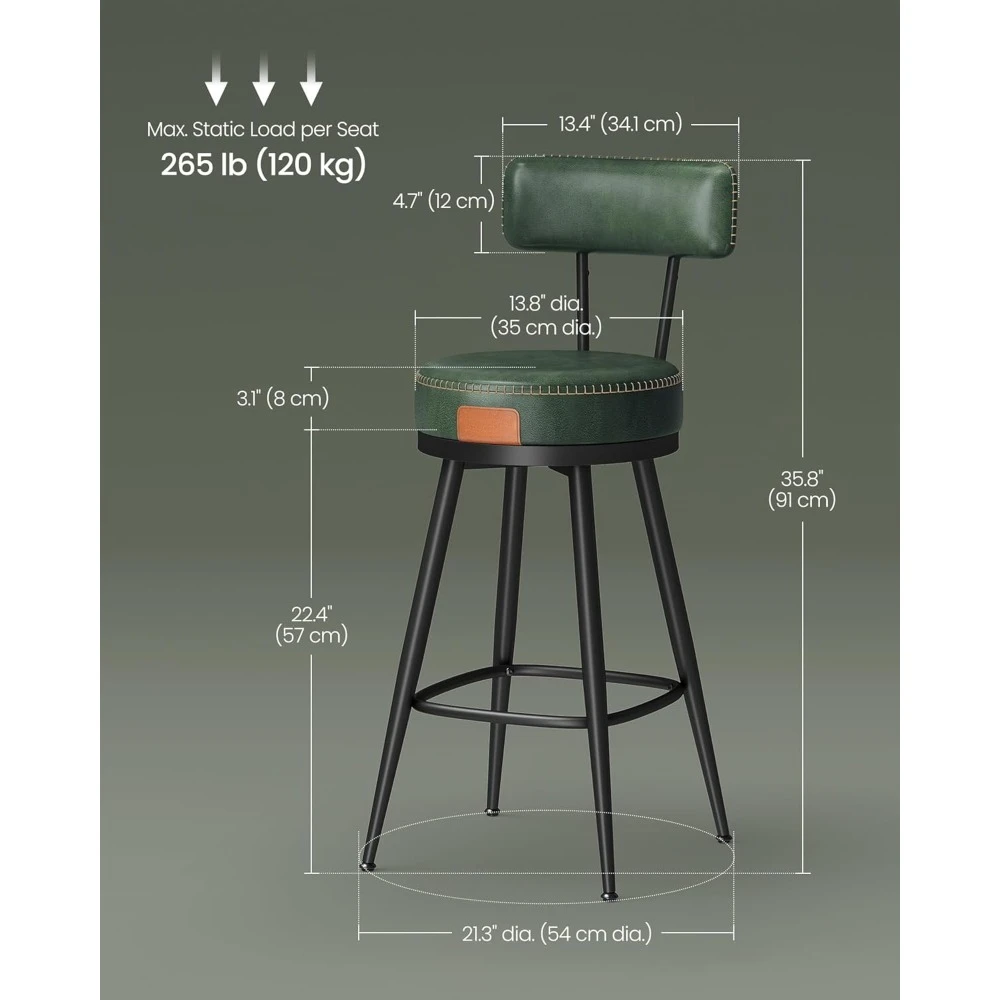 Bar Stools Set of 2, Counter Height Swivel Bar Stools with Back, Synthetic Leather with Stitching, 25.6-Inch Tall Barstools