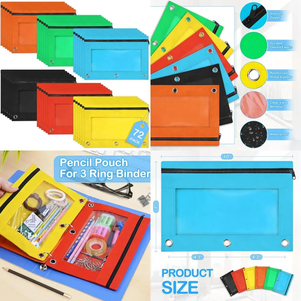 paquet-de-72-pochettes-a-crayons-en-vrac-couleurs-assorties-compatibles-avec-3-classeurs-a-anneaux-fermeture-eclair-lisse-pour-fournitures-scolaires-et-plus-encore