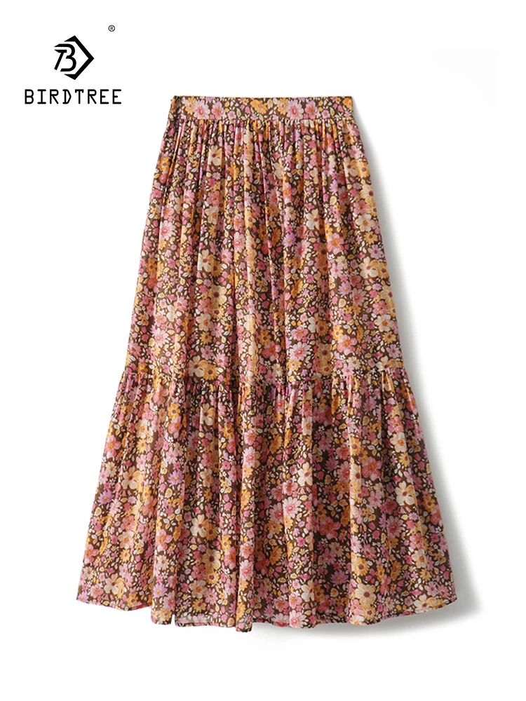 

BirdTree, 6A 27.8%Mulberry Silk Elegant Skirt, Women Elastic Waist Flower Printed, OL Commute Chic Skirt, 2024 Summer B45430QC