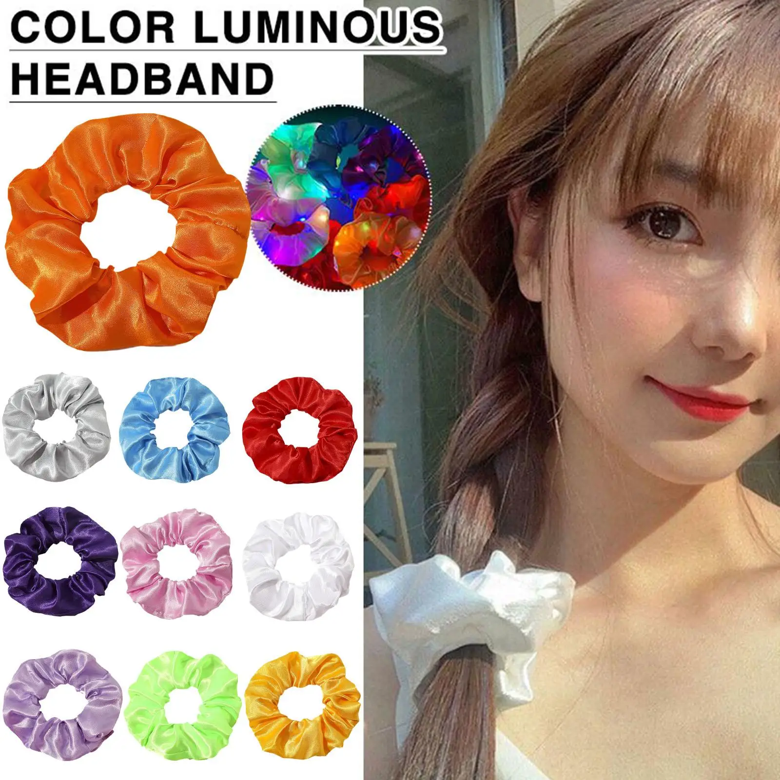 Fashionable Girls LED Luminous Hair Band Elastic Light Up Hair Scrunchies Headware Colorful Hair Band For Christmas Night Party