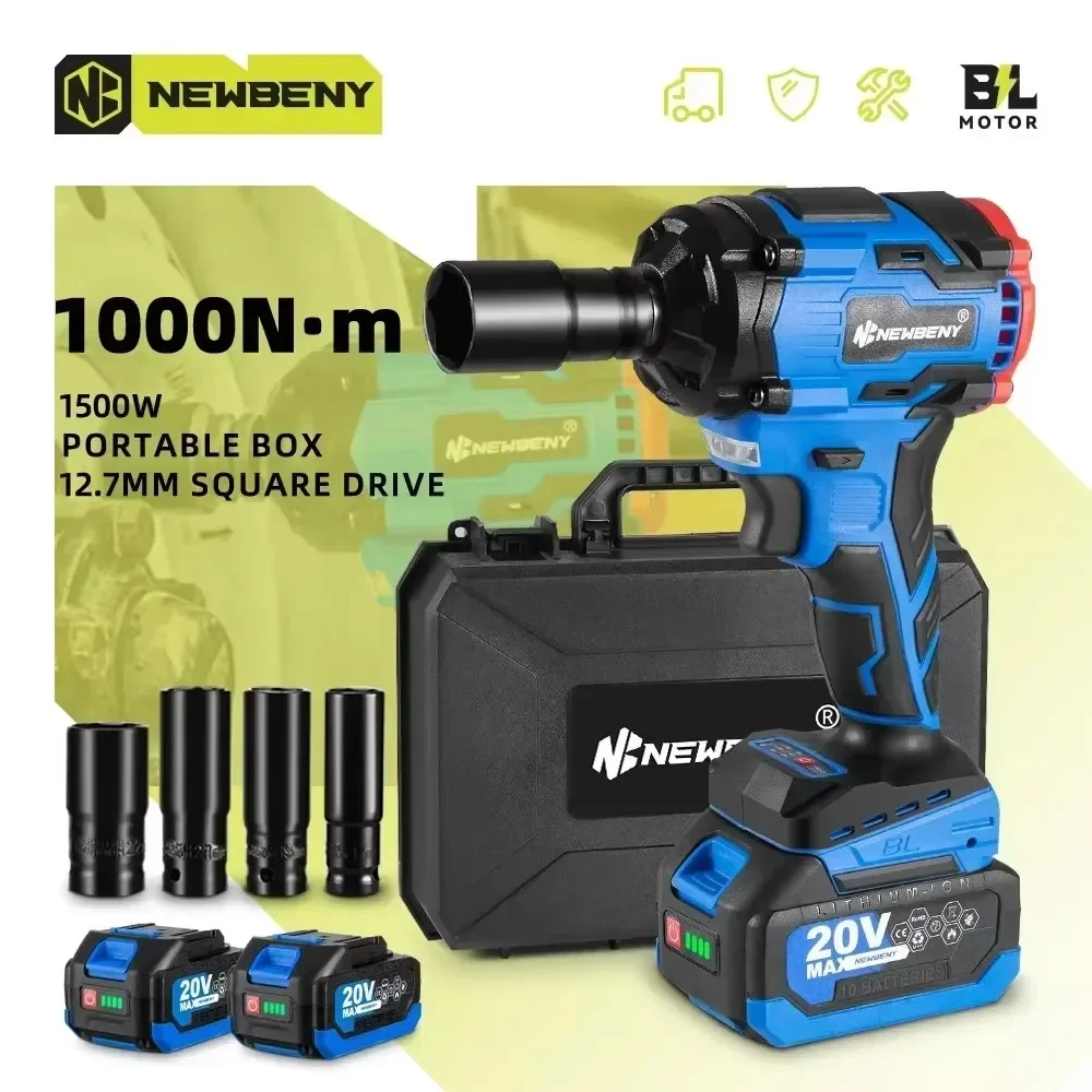 NewBeny 1000N.m Chave de impacto elétrica sem escova 1/2 polegadas 3 engrenagens ferramentas elétricas recarregáveis sem fio para Makita 18V Bateria