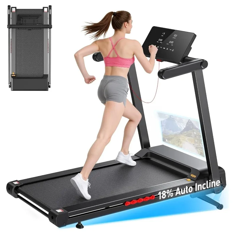 Foldable Home Treadmill Auto Incline  12 HIIT Programs 14-18 Inch Wide LED Running Machine  Fitness Equipment