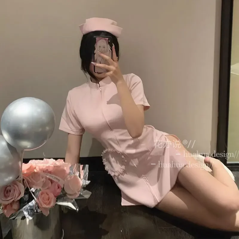 Floral Plus Size Cosplay Sexy Krankenschwester Rollenspiel Spwear Cute ort Dr Damen Home Kleidung V-ne ort Sve Four Seasons