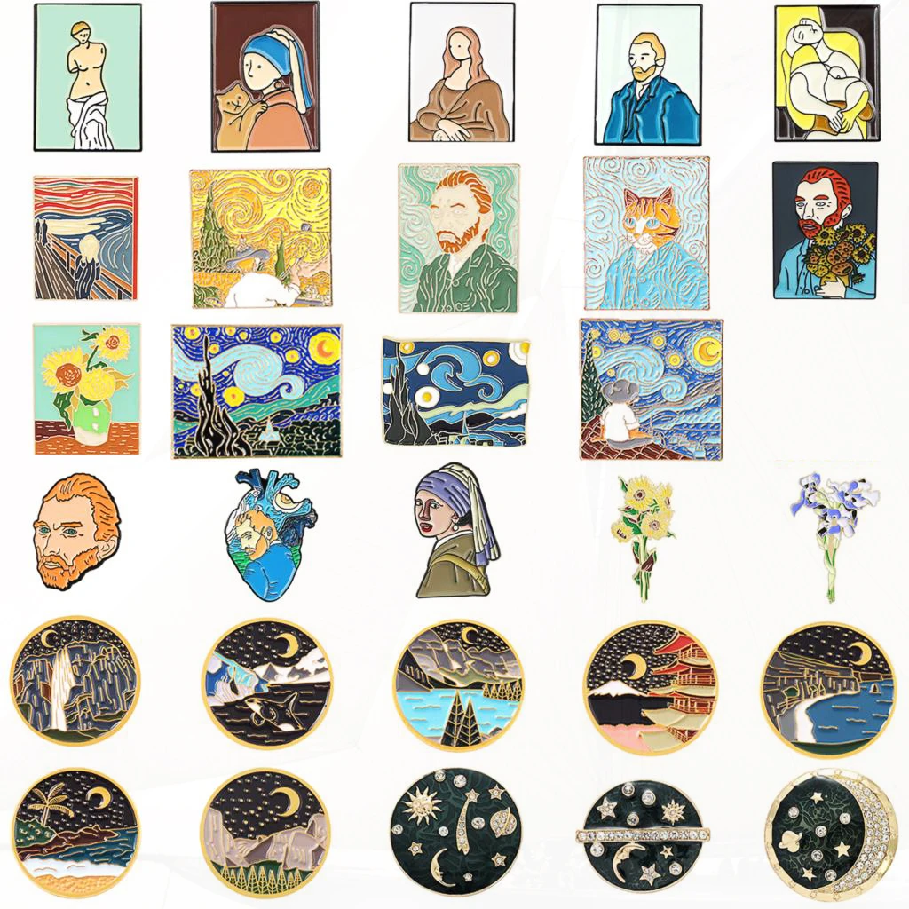 Pin Star Moon Sunflower Pin Art Pin Van Gogh Lapel Pins Van Gogh Oil Painting Pin Van Gogh Pin Galaxy