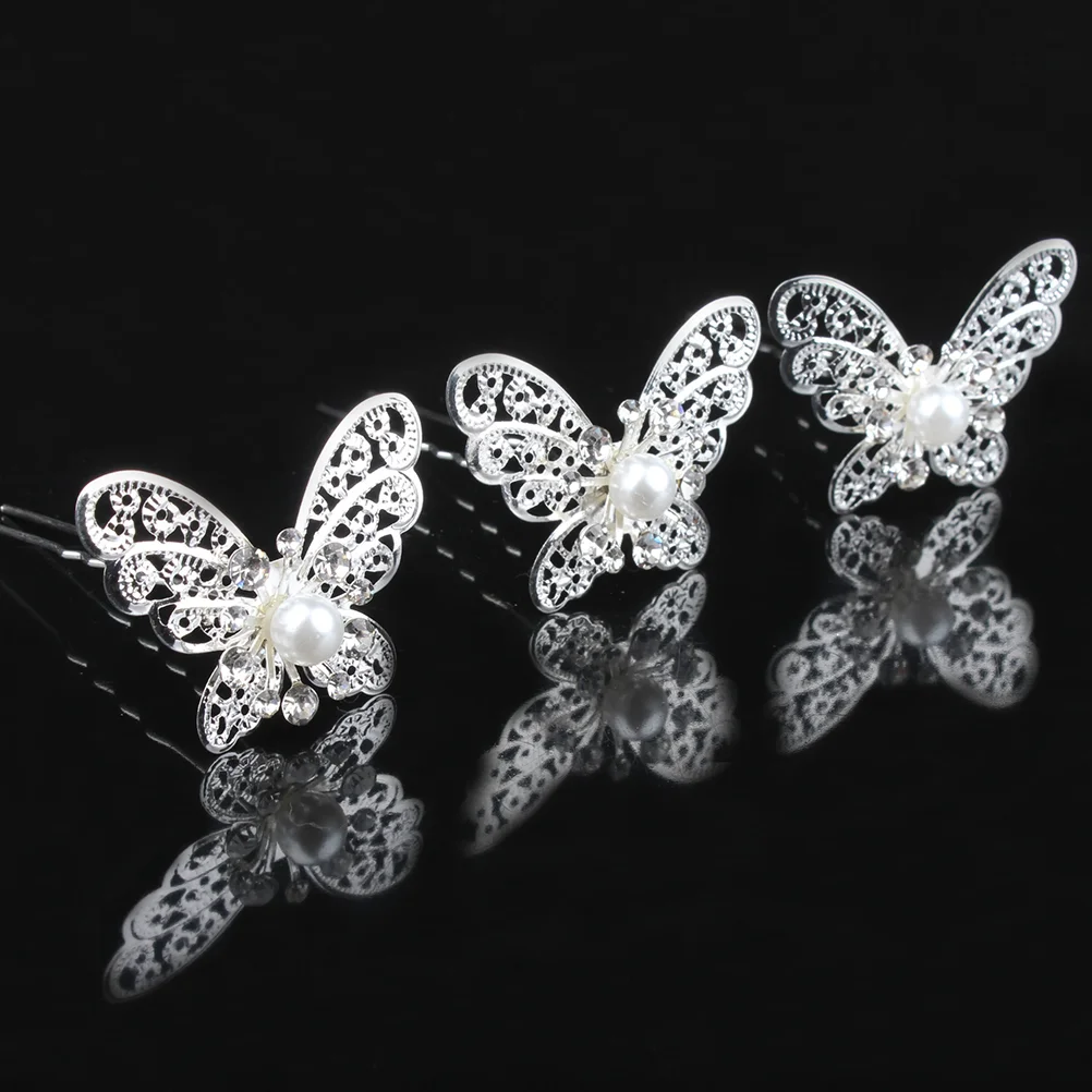 20pcs Bride Hair Pin Pearl Crystal Hair Pin Headwear Hair Accessories (Silver) U hairpin U shape hairpin