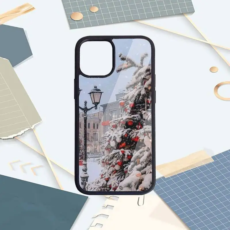 city winter street snow scene Phone Case PC For iphone 14 11 13 12 x xs xr pro max mini plus Luxury shell funda