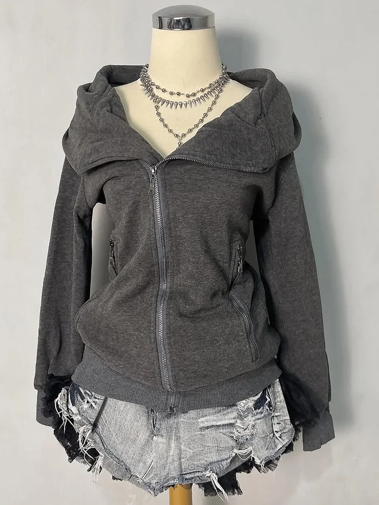 

Original Retro ey Hoodie Women's Faion Outerwear Zipper Design Casual Long Sve Cotton Blend Autumn Top by Weifeng