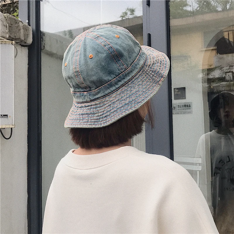 Japanese Harajuku Bucket Hats Women Summer Sunshade Retro Denim Basin Caps Showing Face Little Girl Literary Panama Sun Hat Men