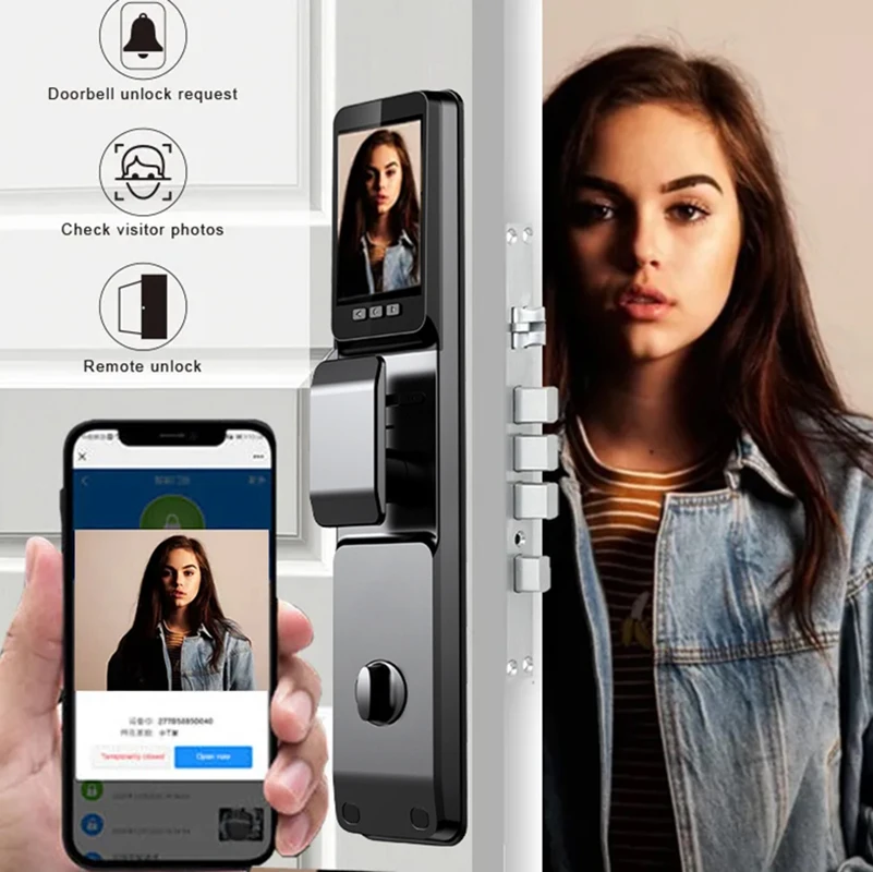 Tuya WiFi Camera Smart Lock 3D Face Recognition Digital Fingerprint Electronic Tuya Smart Door Lock APP/Key/Card