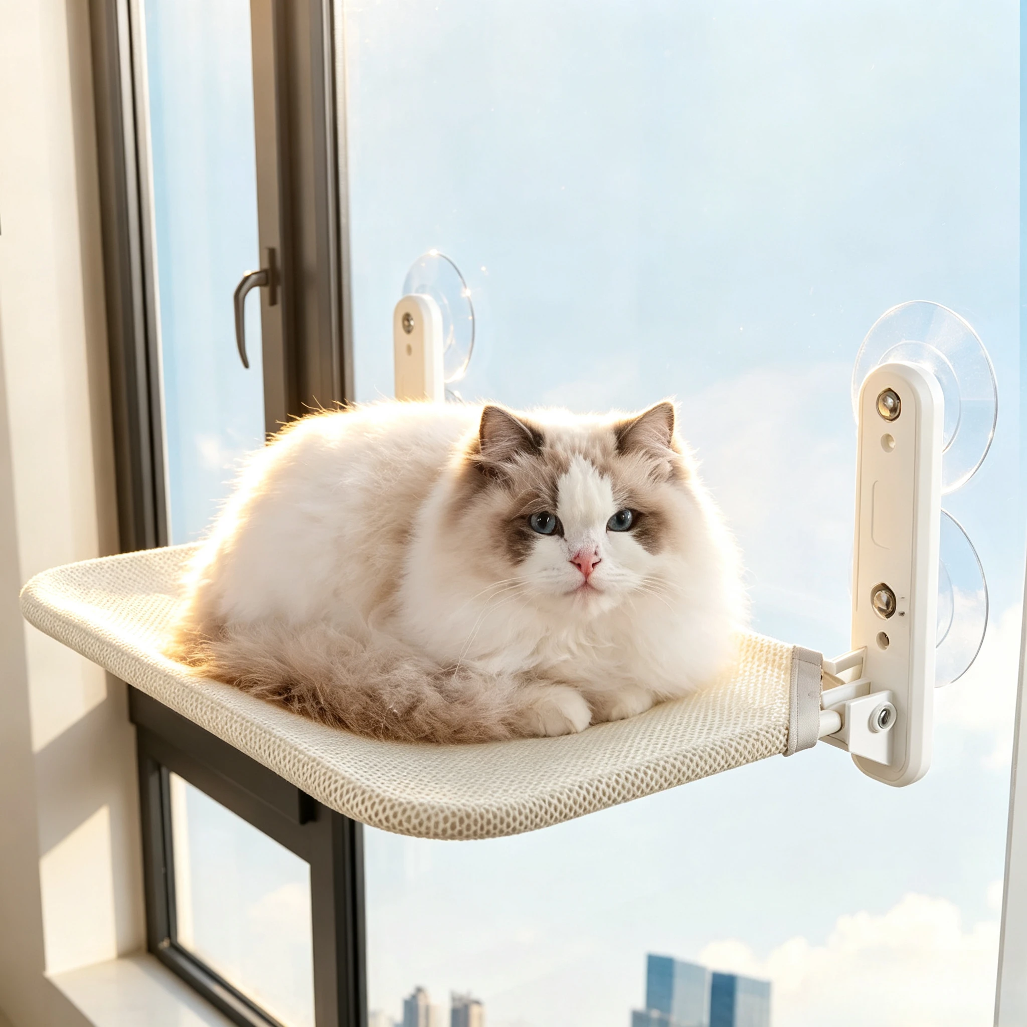 Window Glass Hanging Cat Hammock Swing Bed Heavy‑Duty Suction Cups Removable Washable Mattress Sunbathing Pet Perch
