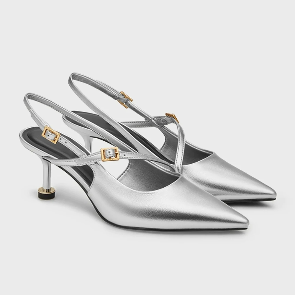 

FWRD Women's Metallic Leather Pointed-Toe Slingback Sandals with Buckle Strap, Comfortable for Daily Chic Looks #FWRD000278