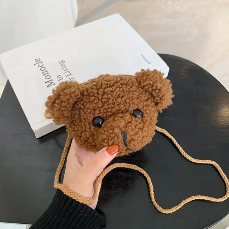 Bonito urso de pelúcia bolsa de ombro para crianças dos desenhos animados sacos do mensageiro kawaii bolsas de pelúcia pequenas meninas animais de