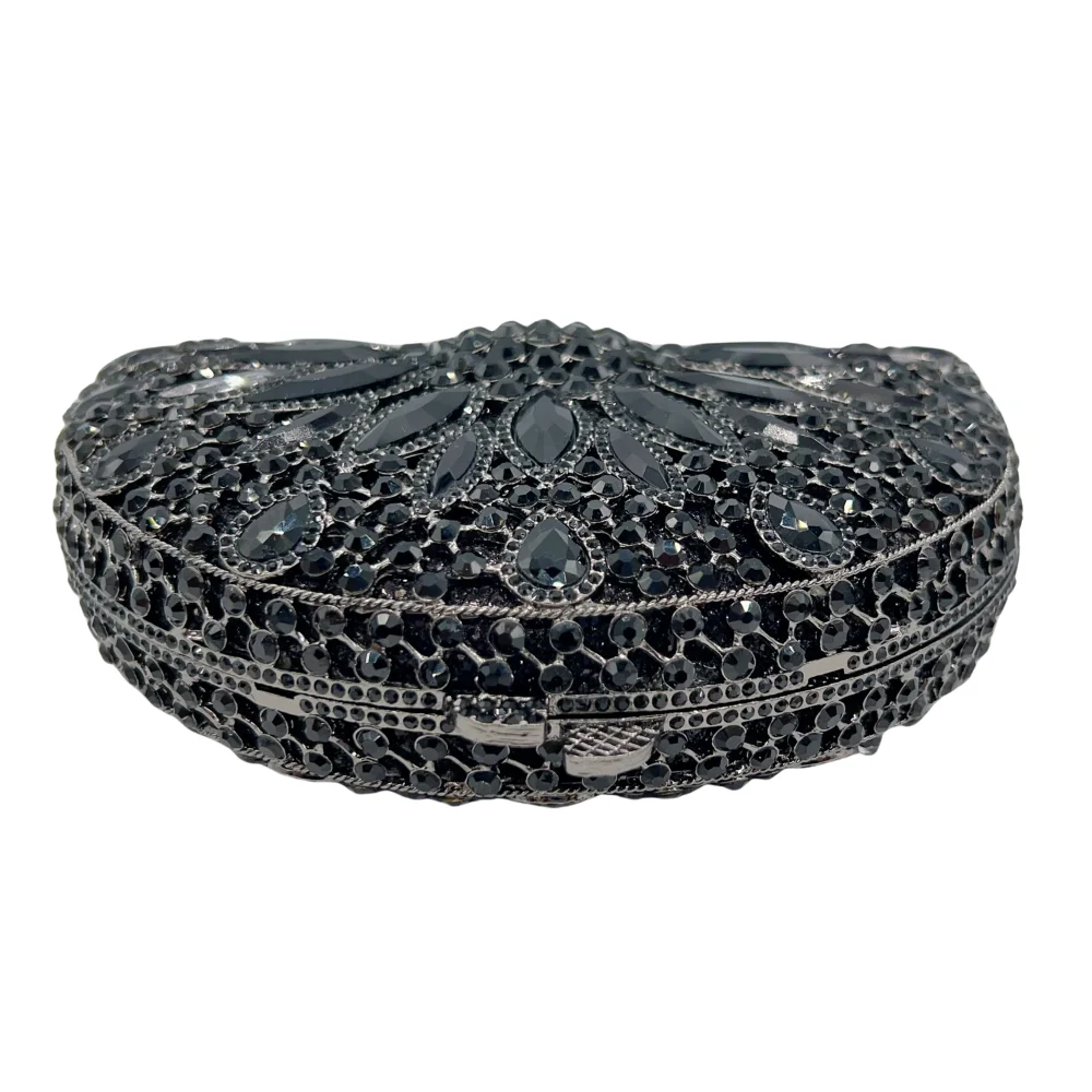 High Quality Luxury Premium Black Fan Floral, Diamond Wedding Party, Tote Bag, Evening Bag, Crystal Clutch - view 4