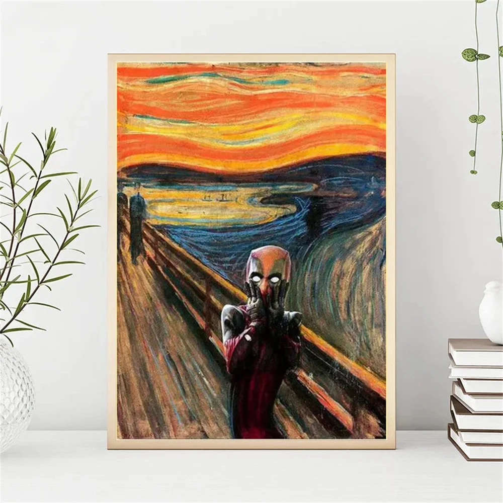 ملصقات ديدبول جرافيتي مضحكة ، فيلم أعجوبة ، لوحة قماشية خارقة ، فن جداري ، صورة كلاسيكية ، ديكور الحمام