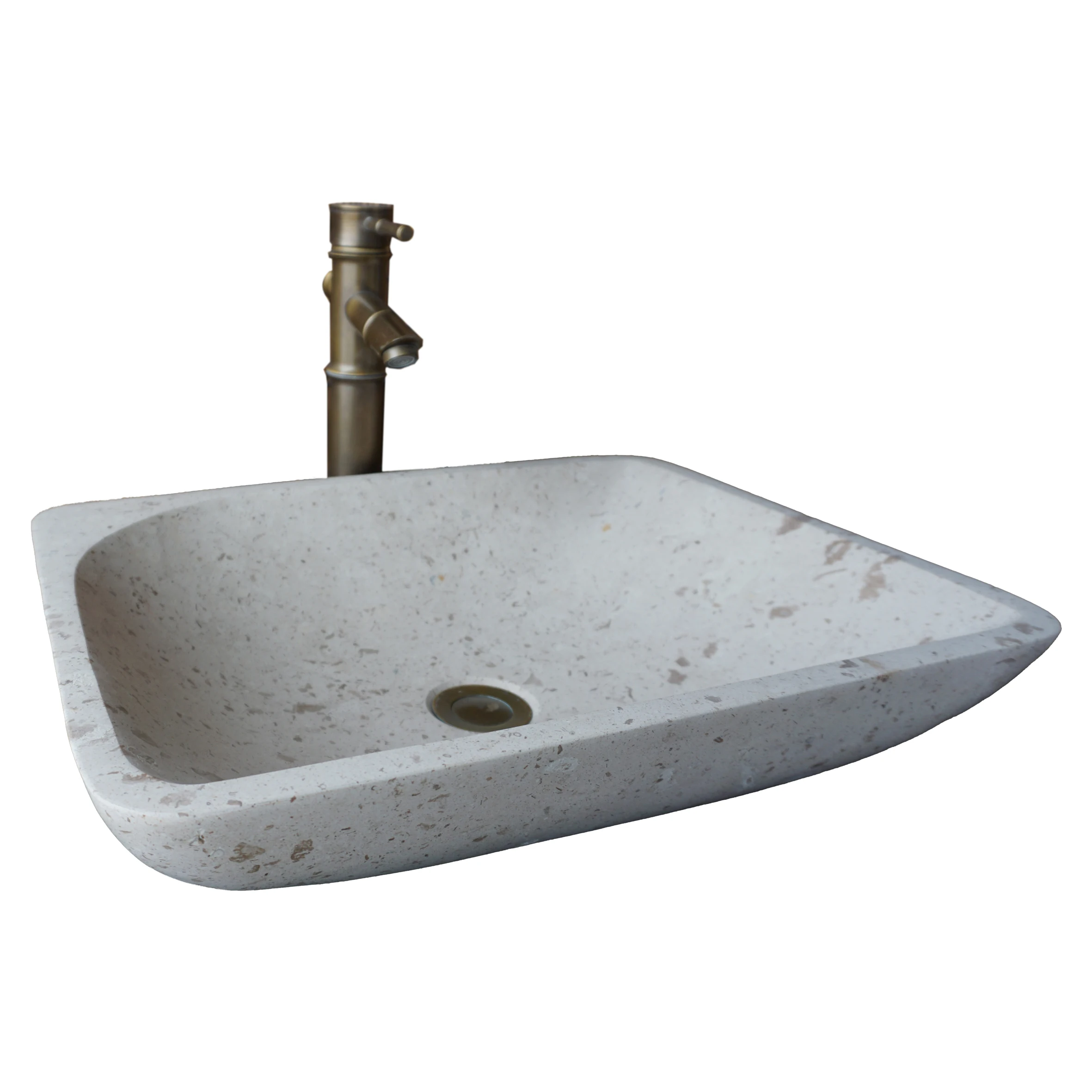 حوض غسيل رخامي بنمط بقعة مستطيلة باللون الأبيض الطبيعي، حوض حديقة المزرعة الجانبية